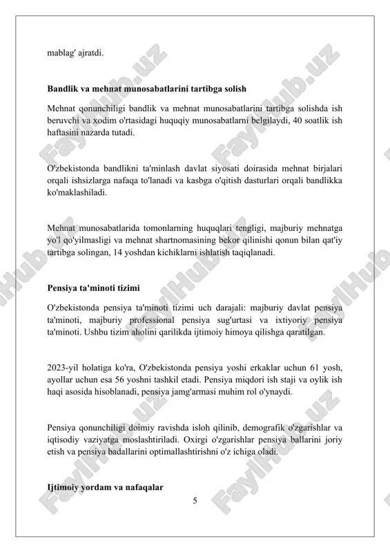 etiladi. ijtimoiy siyosatning istiqbollari inson kapitalini rivojlantirish, 2026-yilgacha maktabgacha taʼlim qamrovini 80%ga, oliy taʼlim qamrovini 50%ga yetkazish orqali taʼlim sifatini oshirishni nazarda tutadi. kelajakda nogironligi boʻlgan shaxslarni ijtimoiy hayotga integratsiya qilish, ularning bandligini 30%ga oshirish va inklyuziv taʼlimni rivojlantirish ijtimoiy siyosatning muhim yoʻnalishlaridan biri boʻladi. xulosa davlatning ijtimoiy siyosati aholining farovonligini oshirish, ijtimoiy himoyani kuchaytirish va jamiyatda tenglikni ta'minlashga qaratilgan muhim vositadir. foydalanilgan adabiyotlar 1. davlatning ijtimoiy siyosati: nazariya va amaliyot / mualliflar jamoasi. – toshkent: iqtisodiyot, 2020. 2. ijtimoiy siyosat: darslik / a. azizxo'jayev tahriri ostida. – toshkent: o'zbekiston milliy ensiklopediyasi davlat ilmiy nashriyoti, 2018. 3 ( 0 0 0 ) ( 7 )
