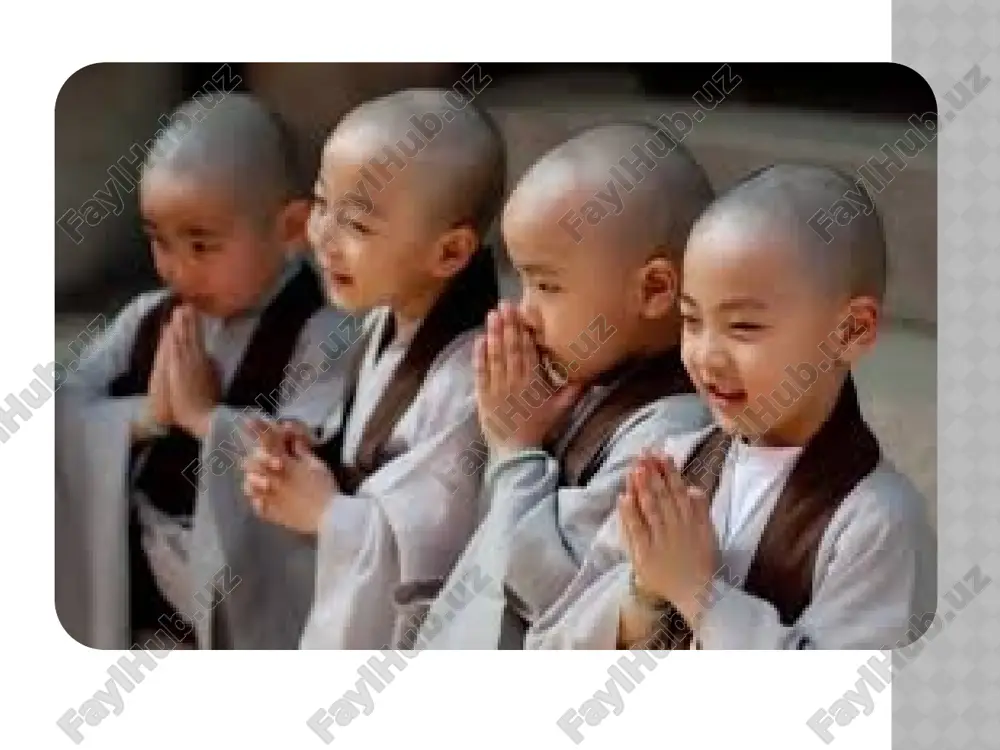 ranasi yaqinidagi rishipatana bog’i- da o’zining 5 rohib do’stlariga qildi va ular buddaning birinchi shogirdlari bo’ldilar. shu kundan boshlab budda o’z shogirdlari bilan qishloqma – qishloq yurib , o’ziga yangi izdoshlar orttiradi. budda 40 yil davomida hindiston- ning turli xil joylarida bo’ladi, odamlarga o’z g’oyalarini yetkazadi, singdi - radi va 80 yoshida kushtnagara degan joyda dunyodan o’tadi. uning jasadi, hind udumiga ko’ra, kuydirilib, xoki 8 ta buddist jamoalariga bo’lib yuborildi va har bir jamoa uni dafn etgan joyida ibodatxona ( stupa ) barpo etdi. buddaning hayoti haqida turli asotirlar paydo bo’ldi. ularda aytilishicha, budda ko’p yillar davomida yer yuzidagi turli mavjudotlar qiyofasida qayta tug’ilgan : 84 marta ruhoniy, 58 marta shoh , 24 marta rohib , 13 marta savdogar , 18 marta maymun, 12 marta tovuq , 8 marta g’oz , 6 marta fil , shuningdek , baliq, qurbaqa, kalamush, quyon qiyofalarida qayta tug’ilgan. u doimo qaerda , qay qiyofada …
