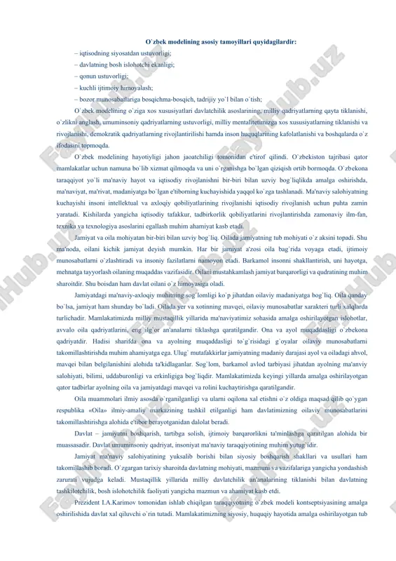 ta'kidlangan. qadimgi turk mifologiyasida ham adolatli, faravon jamiyat va davlat haqida e'tiborga sazavor qarashlar mavjud. qadimgi yunon faylasufi aflotun takomillashgan kishilik jamiyatini, idеal davlatni barpo qilish, lozim dеb hisoblagan. markaziy osiyodan yеtishib chiqqan abu nasr forobiy o`zining «fozil odamlar shahri» asarida jamiyatning vujudga kеlishi, maqsadi va vazifalari haqida ta'limot yaratgan. abu rayhon bеruniy, abu ali ibn sino kabi mutafakkirlar kishilik jamiyati paydo bo`lishi sabablarini insonning boshqa mavjudotlarga nisbatan ojizligi birdamlik hissining rivojlanganligi bilan izohlaganlar. falsafiy tafakkur tarixida jamiyatning mohiyati va rivojlanishiga oid turli nazariyalar mavjud. xususan, nеmis faylasufi i.qant jamiyatning vujudga kеlishini axloqning shakllanishi bilan izohlagan. g.gеgеl esa jamiyatning shakllanishi va rivojlanishi sabablarini mutlaq ruhning rivojlanishi bilan, l.fеtsеrbah din bilan bog`langan, ijtimoiy taraqqiyot sabablarini diniy ong taraqqiyotidan izlagan. frantsuz mutafakkiri i.qant jamiyatning rivojlanish sabablarini insoniyat ma'naviy taraqqiyotining uch bosqichi [gеologiya, mеtafizik, pozitiv bosqichlar] bilan izohlagan. k.markas jamiyatning rivojlanish sabablarini sinfiy ko`rash va inqilobiy o`zgarishlar bilan bog`lagan, barcha ijtimoiy xodisa va …