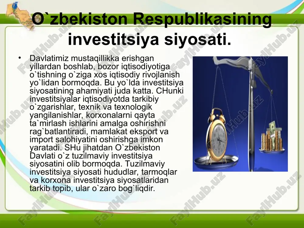 jiy investitsiyalarning ichki investitsiyalardan farqi shundaki, ularda investor boshqa mamlakat fuqarosi buladi. iqtisodiy mazmuniga ko`ra xorijiy investitsiyalar ssuda kapitali (ya`ni qarz va kredit), xamda bevosita va portfel’ investitsiyalarga bulinadi. investitsiyalar nimaga yunaltirilganligi ular kaysi xorijiy investitsiya turiga kirishini belgilaydi.
