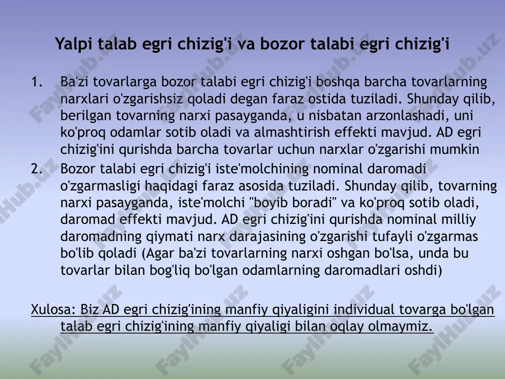doimiy tezligida v agar m o'zgartirilsa, p va y ning mumkin bo'lgan birikmalari to'plami ham o'zgaradi, va ad egri chizig'i siljiydi misol: markaziy bank pul miqdorini kamaytiradi aylanish → ning qiymatini mutanosib ravishda kamaytiradi nominal qiymatlarda ishlab chiqarish py → har bir berilgan daraja narxlar ishlab chiqarilgan mahsulotlarning kamroq miqdoriga to'g'ri keladi va har bir berilgan mahsulot miqdori uchun pastroq narx darajasi p y ad1 ad1 ad ad egri chizig'ining siljishining monetaristik versiyasi 2-misol: markaziy bank pul miqdorini oshiradi aylanish → ning qiymatini mutanosib ravishda oshiradi nominal qiymatlarda ishlab chiqarish py → berilgan har biriga narx darajasi ko'proq mahsulot hajmiga mos keladi mahsulotlar, va har bir berilgan mahsulot miqdori uchun - ortiq yuqori narx darajasi - yalpi talabning o'sishi mavjud pul massasining o'zgarishi yagona sabab emas yalpi talabning o'zgarishi. doimiy pul bilan taklif bo'lsa, yalpi talab egri chizig'i siljishi mumkin pul aylanish tezligining o'zgarishi natijasida. boshqa teng sharoitlarda pul aylanish …