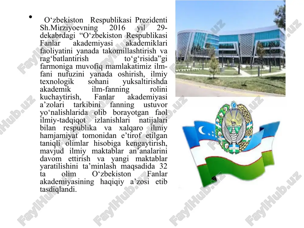 sh kuni deb e’lon qilindi. 1996–1997-o‘quv yilidan boshlab maktablarning birinchi sinflarida o‘qish yangi alifboda olib borildi. yangi imlo, alifboda o‘qitish uchun zarur dastur, qo‘llanma va darsliklar yaratildi. o’zbekiston tarixi kadrlar tayyorlash milliy dasturi ta'lim sohasidagi islohotlar “ta'lim to'g'risidagi” qonun (1992 yil 2 iyul; 1997 yil 29 avgust) "kadrlar tayyorlash milliy dasturi" (1997 yil 29 avgust) umumta'lim maktablarini rivojlantirish bo'yicha davlat dasturi (2004) zamonaviy rivojlangan mamlakatlarning ta'lim tizimidan orqada qolish sabablari o’zbekistonda mustaqillikning dastlabki yillaridan doimo ta’lim-tarbiya ishlarini eng muhim va dolzarb soha sifatida rivojlantirishga alohida e’tibor berib kelingan. 1992 yil 2 iyulda qabul qilingan o’zbekiston respublikasining «ta’lim to’g’risida»gi qonuni hamda 1991-1996 yillarda e’lon qilingan 30 dan ziyod prezident farmonlari va vazirlar mahkamasining qarorlari asosida ta’lim sohasida qator o’zgarishlar amalga oshirildi. maktabgacha ta’lim tizimida uylarda tashkil etiladigan bolalar bog’chalari hamda «bolalar bog’chasi-maktab» majmui tarmog’i rivojlandi. bolalarga chet tillarni, xoreografiya, tasviriy va musiqa san’ati, kompyuter savodxonligi asoslarini o’rgatuvchi 800 dan ortiq guruh …