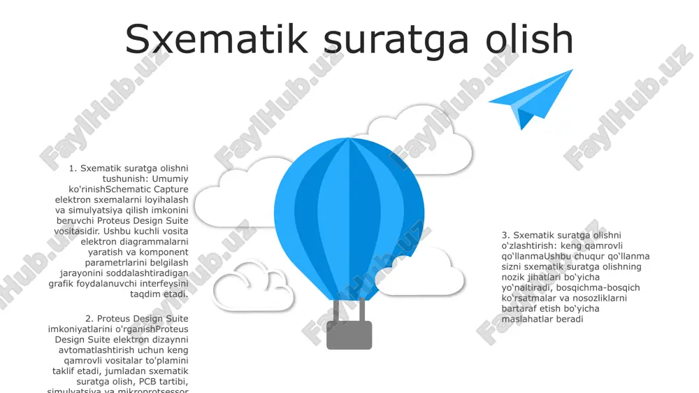 adrovka qilish vositalarini taqdim etadi, bu esa foydalanuvchilarga to'xtash nuqtalarini o'rnatish, o'zgaruvchilarni kuzatish va muammolarni aniqlash va hal qilish uchun kod orqali qadam tashlash imkonini beradi. 06 05 04 03 02 foydalanuvchi tomonidan belgilangan kutubxonalar 01 02 kutubxonani boshqarish: proteus foydalanuvchi tomonidan aniqlangan kutubxonalarni yaratish va boshqarish imkonini beradi, bu foydalanuvchilarga loyihani tez va samarali ishlab chiqish uchun o'z dizaynlari, belgilari va komponentlarini tashkil qilish va qayta ishlatish imkonini beradi. kengaytirilgan moslashtirish: o'z kutubxonalarini yaratish orqali foydalanuvchilar proteus-ni o'zlarining maxsus ehtiyojlariga moslashtirishlari mumkin. ular o'zlarining noyob dizayn uslublari va talablarini aks ettiruvchi moslashtirilgan belgilar va komponentlarni yaratishi mumkin, bu izchil va birlashtirilgan dizayn jarayonini ta'minlaydi. 03 hamkorlikdagi ish oqimi: foydalanuvchi tomonidan belgilangan kutubxonalar jamoa a'zolari o'rtasida hamkorlikni osonlashtiradi. kutubxonalarni baham ko'rish orqali jamoalar loyihalar bo'yicha izchillikni ta'minlashi va standartlashtirilgan dizaynlarni osongina o'z ichiga olishi, xatolar xavfini kamaytirishi va umumiy samaradorlikni oshirishi mumkin. 3d vizualizatsiya va eksport 3d vizualizatsiya: proteus elektron …