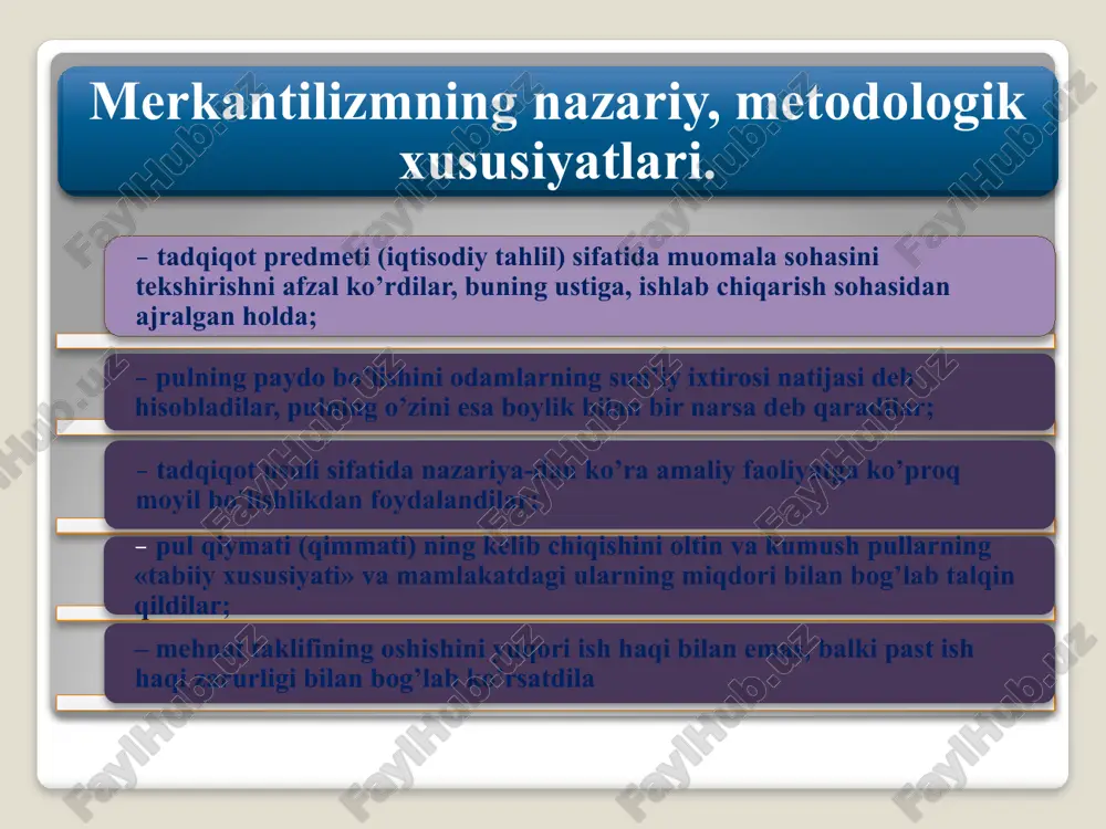 mning zamonaviy tahlillari. keyns yalpi talabning ahamiyatiga e’tibor qaratgan bo’lsa ham u o’zining nazariyasi va mercantilist g’oyalari o’rtasida ma’lum darajada bog’liqliklari mavjudligini bildi. u ularni yetarlicha iste’mol qilmaslik g’oyasini ma’qulladi va ularng pul miqdorining oshishi ishlab chiqarishni ko’paytiradi degan fikrlarini to’g’ri deb baholadi. keyns fikricha, merkantilistlar ijobiy savdo balansi ichki sarflami oshiradi va shu orqali daromadlar va bandlik darajasini oshiradi deb hisoblaganlar. keyns yalpi talabning ahamiyatiga e’tibor qaratgan bo’lsa ham u o’zining nazariyasi va mercantilist g’oyalari o’rtasida ma’lum darajada bog’liqliklari mavjudligini bildi. u ulamin yetarlicha iste’mol qilmaslik g’oyasini ma’qulladi va ulaming pul miqdorining oshishi ishlab chiqarishni ko’paytiradi degan fikrlarini to’g’ri deb baholadi. keyns fikricha, merkantilistlar ijobiy savdo balansi ichki sarflami oshiradi va shu orqali daromadlar va bandlik darajasini oshiradi deb hisoblaganlar. merkantilizmga nisbatan bildirilgan yana bir munosabatni qayd etib o’tishimiz kerak. ayrim iqtisodchilar merkantilizmni ularning namoyondalari ilgari surgan g’oyalari asosida emas balki ularning manfaatlari asosida baholashadi. merkantilistlar zamonaviy iqtisodiy tilda …
