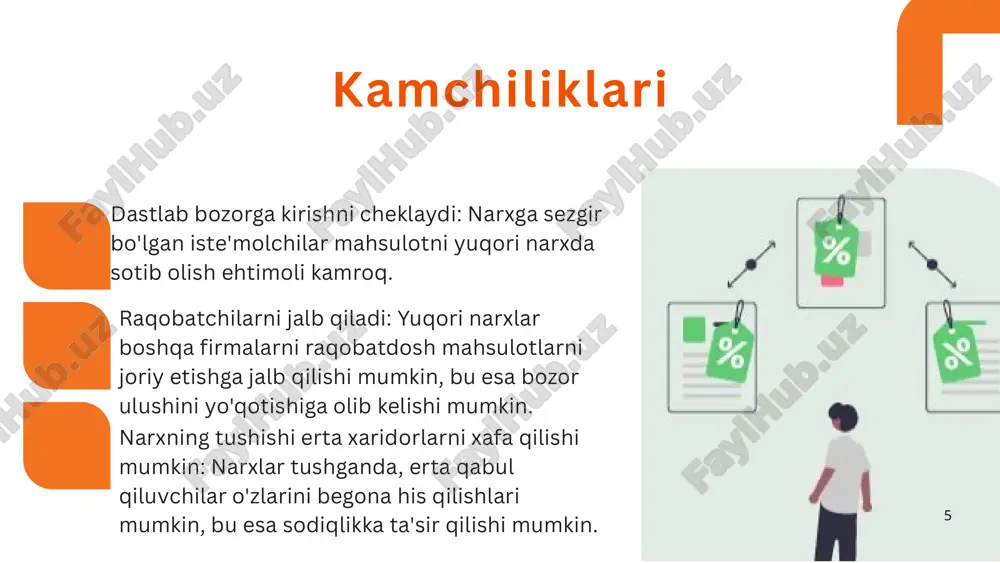 orligiga mos kelmasa, juda yuqori yoki juda past bo'lishi mumkin. raqobatbardosh bozorlar uchun ideal emas: yuqori raqobatbardosh bozorda xarajat va narx qo'shilishi raqobatbardosh qolish uchun moslashuvchanlikni taklif qilmasligi mumkin. samaradorlikni pasaytiradi: kompaniyalarga xarajatlar qoplangani uchun ortiqcha marja qoplanadi, shuning uchun xarajatlarni minimallashtirish uchun kamroq rag'bat mavjud. kamchiliklari: 22 misollar: calle cualquiera 123, cualquier lugar restoranlar ko'pincha xarajatlar va foydani qoplaydigan menyu narxini belgilash uchun ingredientlar va mehnatning umumiy narxini hisoblab, xarajatlar qo'shimcha narxlardan foydalanadilar. 23 got a questions? kpi # 1 24 image9.png image10.svg image11.png image12.svg image13.png image14.svg image1.png image2.svg image3.png image4.svg image5.png image6.svg image7.png image8.svg image15.png image16.svg image17.png image18.png image19.png image20.svg image21.png image22.svg image23.png image24.png image25.svg image26.png image27.svg image28.png image29.png image30.svg image31.png image32.svg image33.png image34.png image35.svg image36.png image37.svg image38.png image39.png image40.svg image41.png image42.svg image43.png image44.svg image45.png image46.svg image47.png image48.svg image49.png image50.svg image51.png image52.svg image53.png image54.png image55.svg image56.png image57.svg image58.png image59.svg image60.png image61.png image62.png image63.svg image64.png image65.svg image66.png image67.png image68.svg …