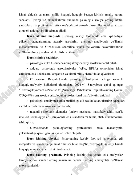 ’yorlarga amal qilish nihoyatda muhim hisoblanadi. psixologik faoliyatda etika nafaqat kasbiy tartibni, balki inson sha’ni va qadr-qimmatiga hurmatni ta’minlovchi asosiy tamoyildir. shuning uchun etika va axloq tushunchalarining mohiyatini, ularning psixolog kasbidagi ahamiyatini hamda psixolog faoliyatiga ta’sirini chuqur o‘rganish zarurdir. etika va axloq tushunchalarining mohiyati haqida so‘z yuritishda avvalo bu ikki atama o‘zaro chambarchas bog‘liq, lekin funksional jihatdan farqlanadigan kategoriyalar ekanligini aniqlab olish zarur. etika — bu inson xulq-atvorini nazariy jihatdan o‘rganadigan falsafiy va ilmiy yo‘nalish bo‘lib, u ma’naviy qadriyatlar, axloqiy tamoyillar va normativ idealar sistemasi haqida tushunchalar ishlab chiqadi; axloq esa ushbu nazariy bilimlarning amaliy ko‘rinishi, jamiyat yoki shaxs tomonidan qabul qilingan me’yorlar majmuasi hisoblanadi. tarixan etika kontseptsiyasi yunoncha «ethos» so‘zidan kelib chiqqan bo‘lib, dastlabki ma’nosi «odat» yoki «odatiy xulq» deb talqin qilingan. keyinchalik etika inson va jamiyat munosabatlaridagi «qilsa to‘g‘ri», «qilsa noto‘g‘ri» kabi baholovchi tamoyillarni nazariy asosda tushuntirishga yo‘naltirilgan ilmiy diskursga aylandi. axloq esa jamiyatning an’anaviy qadriyatlari, diniy e’tiqodlar, …