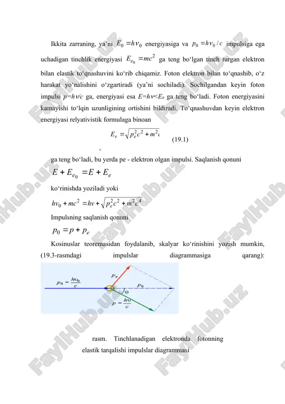n natijasi o‘zgarmadi. shuningdek elektronlar oqimi ancha kuchsiz bo‘lgan hollarda ham, pribor orqali bir vaqtda faqat bitta zarracha o‘tishi mumkin bo‘lgan hollarda ham natija bir xil chiqdi (v.a.fabrikant 1948 yil). shunday qilib, to‘lqin xususiyatlari nafaqat ko‘p sonli elektronlar oqimiga balki, har bir elektronga alohida xos ekanligi eksperimentda o‘z isbotini topdi. keyinchalik difraksion hodisalar neytronlar, protonlar, atom va molekulalar oqimlari uchun ham kuzatildi. mikrozarralarda to‘lqin xususiyatlar borligining eksperimental isboti tabiatning bunday universal holati materiyaning umumiy xususiyati haqidagi xulosaga olib keldi. demak, to‘lqin xususiyatlari makroskopik jismlarga ham xos bo‘lishi kerak. biroq makroskopik jismlarning massasi katta bo‘lganligi sababli ularning to‘lqin xususiyatlari tajribada aniqlanishi mumkin emas. masalan 10-9 g massaga ega, 0, 5 m/s tezlik bilan xarakatlanayotgan chang zarrasiga 10-21 tartibli de-broyl to‘lqini mos tushadi, ya’ni atom o‘lchamlaridan taxminan 11 tartibga kichikdir. to‘lqinning bunday uzunligini kuzatib bo‘lmaydi. bu misol makroskopik jismlar faqat korpuskulyar xususiyatlarni namoyon etishini ko‘rsatadi. yana bir misolni ko‘rib chiqamiz. potensiallar farqi …