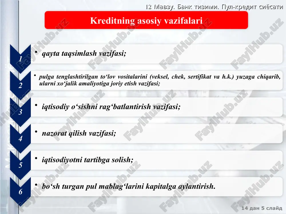 ronbank" atb bosh ofisi o'zmilliybank "o'zmilliybank" bosh ofisi trastbank "trastbank" xab bosh ofisi kdb bank o'zbekiston ""kdb bank o'zbekiston" aj" bosh ofisi asakabank "asakabank" aj bosh ofisi ipoteka-bank "ipoteka-bank" atib bosh ofisi eron "soderot" bank eron "soderot" bankining o'zbekiston respublikasi toshkent shahridagi sho'ba banki universal bank atb "universal bank" bosh ofisi octobank "octobank" aksiyadorlik jamiyati davr-bank "davr bank" xatb bosh ofisi "brb" atb atb "biznesni rivojlantirish banki" infinbank "infinbank" aj bosh ofisi orient finans bank "orient finans" xatb bosh ofisi kapitalbank "kapitalbank" atb bosh ofisi asia alliance bank "asia alliance bank" atb bosh ofisi agrobank "agrobank" atb markaziy amaliyotlar boshqarmasi madad invest bank "madad invest bank" atb avo bank "avo bank" aksiyadorlik jamiyati poytaxt bank "poytaxt bank" bosh ofisi tenge bank "tenge bank" atb bosh ofisi 12 мавзу. банк тизими. пул-кредит сиёсати 14 дан ‹#› слайд макроиктисодиёт tbc bank "tbc bank" atb bosh ofisi anor bank "anor bank" aj bosh …