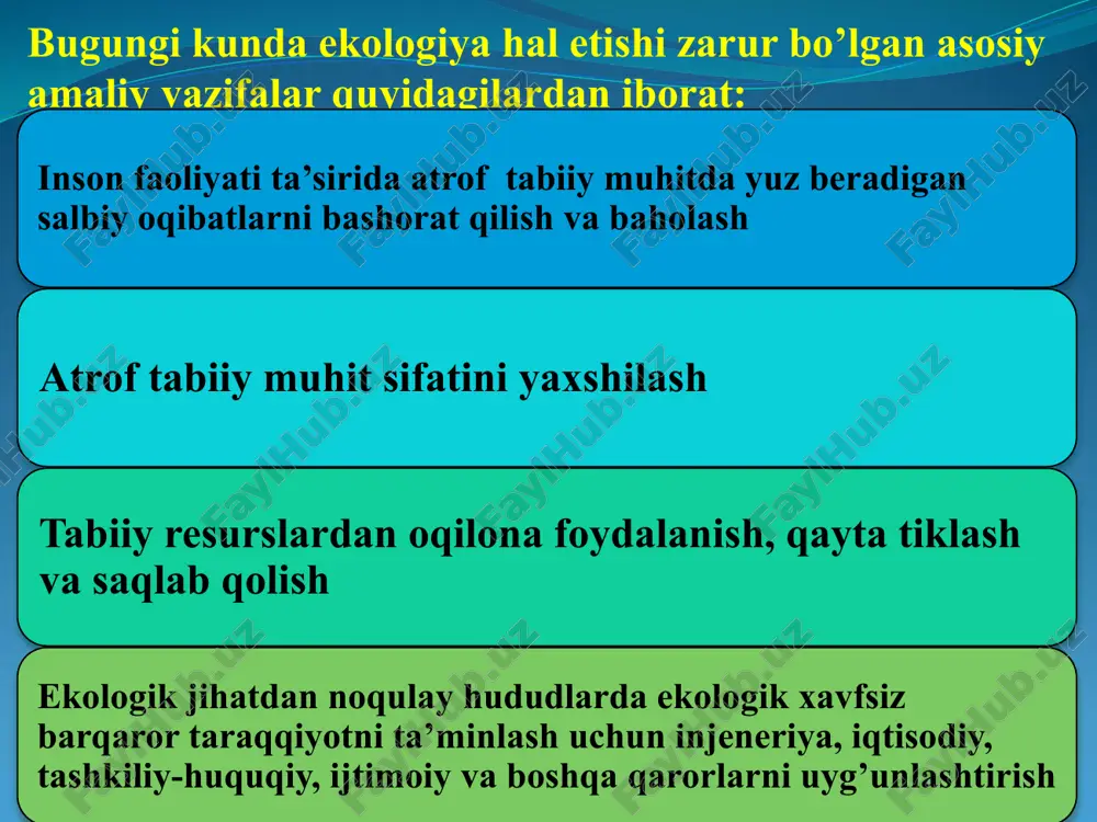 hlab chiqarishdagi oqovalar; neftni qayta ishlash korxonalarida ishlatilgan chiqindi suvlar; transportning tashlanma suvlari; shaharlardan, hamda kimyoviy vositalar ishlatilgan dalalardan oqib chiqqan suvlar; kasalxonalar va chorvachilik komplekslaridan oqib chiqadigan tozalanmagan suvlar va boshqalar kiradi. neft va neft mahsulotlari, sun'iy yuvish vositalari, fenollar, pestitsidlar, rangli metallar, murakkab kimyoviy vositalar suvni ifloslovchi asosiy birikmalar hisoblanadi. oqova suvlarga tushadigan mineral, organik, bakterial va biologik ifloslovchi birikmalar ajratiladi. mineral ifloslovchilar odatda qum, loy, turli mineral tuzlar kislota va ishqorlar eritmasidan iborat. organik ifloslovchilar o‘simlik va hayvonlarning qoldiqlari, inson va hayvonlarning fiziologik chiqindilaridan iborat. bakterial va biologik ifloslovchilar asosan maishiy oqova suvlarda mavjuddir. so‘nggi yillarda okean ifloslanishi jahon ahamiyatiga ega bo‘lgan ekologik muammoga aylandi. dengiz va okeanlar asosan neft va neft mahsulotlari, sanoat va maishiy oqovalar, og‘ir metallar, radioaktiv birikmalar va boshqalar bilan ifloslanadi. o‘rta yer dengizi yer yuzidagi eng ifloslangan dengiz hisoblanadi.okean yuzasining neft bilan qoplanishi "okean-atmosfera" tizimida o‘zaro aloqadorlikning buzilishiga va yer yuzida kislorodning …