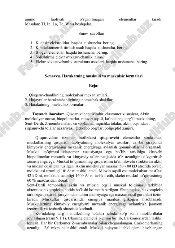 n, ammo dorivor preparatlar tarkibiga kiradigan elementlar. ularga: ag, au, al, pb, sb, bi, pt kiradi. 3. hozirgi kunda dorivor preparatlar tarkibiga kirmaydigan va ahamiyati oxirigacha o‘rganilmagan elementlar. odam organizmidagi turli o'rganlar ba’zi elementlarni o‘zida tutib qolib, ma’lum miqdorda to‘playdi va shu organ faoliyati uchun bu elementlar ahamiyatga ega bo‘ladi. organizmda bu elementlar miqdorining kamayishi patologik holat keltirib chiqaradi. shuning uchun bu elementlarni organizmga kiritish (yoki chiqarib yuborish) tibbiyot ilmining muhim masalalaridan hisoblanadi. hozirgi kunda 110 dan ortiq kimyoviy elementlar ma’lum bo‘lib, ulardan 92 tasi tabiatda uchraydi. yarmidan ko‘pi esa biologik sistcmalar tarkibiga kiradi. 18 ta element organizmdagi biologik muhim funksiyalarni bajaradi. ulardan 6 tasi (h, c, o, p, s, n) oqsillar, nuklein kislotalar tarkibiga kiradi. qolgan 12 ta elementlar (na, k, ca, mg, mn, fe, co, cu, zn, mo, cl, 1) organizmning hayot faoliyatida ishtirok etadi. ulardan 10 ta metall biometallaràeb ataladi. bu elementlar bir-biridan atom tuzilishi, kimyoviy xossalari …
