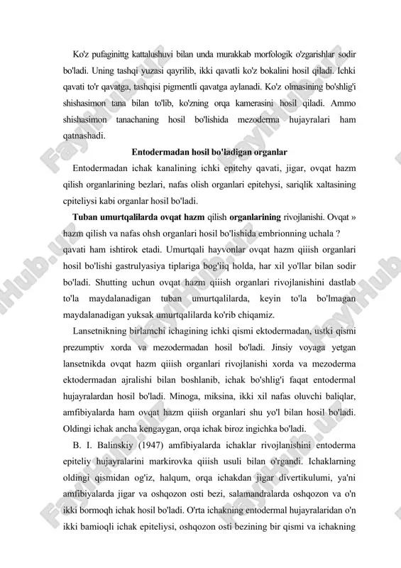 qin joylashgan mezodenna hujayralari kattalashadi va differensiallashib, metamer joylashgan segmentlarga - somitlarga aylanadi. somitlar hosil bo'lishi dastlab bosh tomonda, keyin dum tomonda sodir bo'ladi. 5 haftahk odam embrionida 43-44 juft somit hosil bo'ladi. ba'zi hayvonlarda (jumladan, lansetnikda) somitni hosil qiladigan mezodernial hujayralarning o'rtasidaqalindevorlibo'shliq hosil bo'ladi. somitlardagistologik o'zgarishlar sodir bo'lib, markazdan yon tomonlarga qarab joylashadi. mezoderma somitlarining davomi tolali hujayradan iborat bo'lib, somitlarga bo'linmaydi. bu chetki qismlar splanxnotom, chetki plastinka yoki lateral mezoderma plastinkasi deb ataladi. uning ichida tana bo'shlig'i hosil bo'ladi. shunday qilib, chetki mezoderma hujayralari ikki qavatga: tashqi - parietal yoki somatoplevra, ichki - visseral yoki splanxnoplevraga bo'linadi. somatoplevra grekcha soma - tana, pleura -chet, chetki devor, splanxnoplevra - splanchnon - ichki degan ma'noni bildiradi. selom epiteliysi har ikkala qavatdan hosil bo'ladi. somitlarning hujayralari har xil organlar va organlar sistemasining hosil bo'lishida qatnashadi. somitning teri ektodermasiga yopishib turgan tashqi qismidan terming biriktiruvchi to'qimasi hosil bo'ladi va dermatom deb ataladi, …
