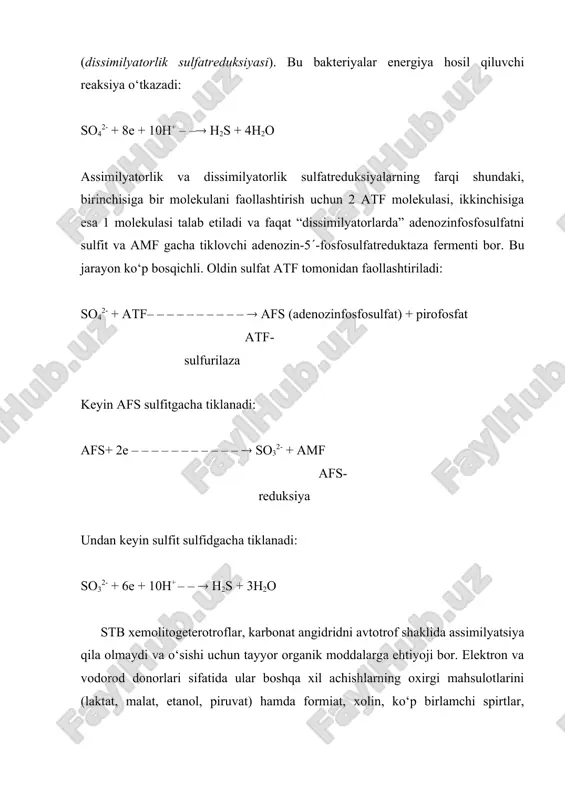 da ularning birin-ketinligi aniqlanmagan, ammo oksidlovchi fosforlash va u bilan tutashgan tashuvchilar sistemasi vositasida sulfatga elektronlar о‘tkazish stb uchun energiya manbai ekanligi shubhasizdir. neft mikrobiologiyasida asosiy savollardan biri bо‘lsa ham, neftning karbonvodorodlarini о‘zlashtirilishi hozirlikcha о‘rganilmagan. ba’zi sulfatreduksiya qiluvchi bakteriyalar energiya manbai sifatida molekulyar vodorodni о‘zlashtira oladi, ammo karbon manbai sifatida organik moddalarni talab qiladi. stb ta’sirida pо‘lat, temir va alyuminiyning anaerob korroziyasining mexanizmi haqida bir nechta gipoteza mavjud. ulardan ikkitasi diqqatga sazovordir: a) katod depolyarizatsiyasi gipotezasi – bakteriyalar polyarlashgan vodorodni iste’mol qilishi natijasida korroziya ostidagi metallning katod qismi stimulyatsiya qilinishi; b) katod depolyarizatsiyasi stimulyatsiya qilinishi gipotezasi – bakteriyalar sulfatni tiklashining oxirgi mahsulotlari bо‘lgan temir ionlari va sulfid ionlarining о‘zaro ta’siri natijasida hosil bо‘lgan qattiq temir sulfidlari tomonidan katod depolyarizatsiyasi stimulyatsiya qilinishi. sulfatreduksiya qiluvchi bakteriyalarning katodni depolyarizatsiya qilish qobiliyati ular metabolizm jarayonida elementar vodorodni о‘zlashtira olishiga, ya’ni gidrogenaza fermenti faolligiga bog‘liqligi aniqlangan. mikroorganizm shtammida bu ferment faolligi qancha yuksak bо‘lsa, korroziya …