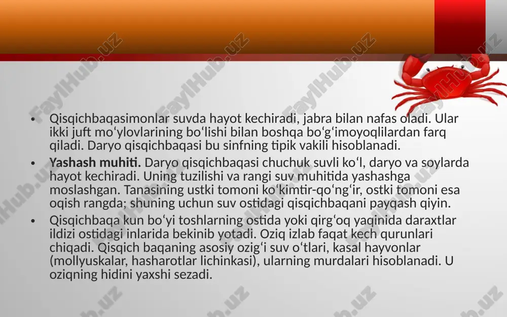 daryo qisqichbaqasining tashqi tuzilishi va ko‘payishi. 7- sinf - Page 5