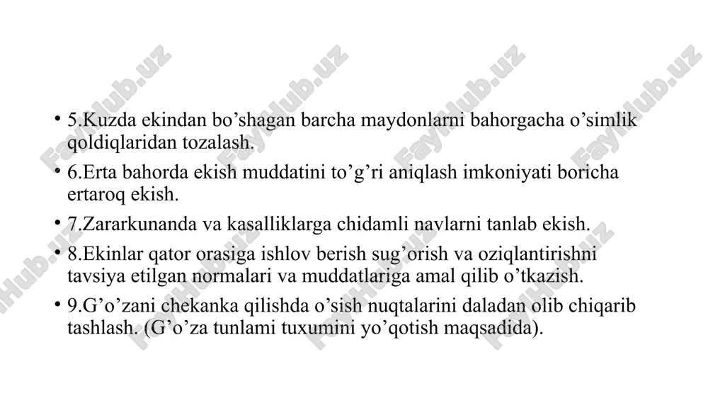 ari: hasharotlar; mikroorganizmlar (bakteriyalar, zamburugʻlar va viruslar); eng sodda hayvonlarga mansub bir hujayrali organizmlar (1200 ga yaqin tur). bulardan tashqari entomofaglarga zararkunanda hasharotlar bilan oziqlanadigan suvda ham quruqda yashovchilar, sudralib yuruvchilar va qushlar kiradi. chala oʻzgarish bilan rivojlanuvchi (ninachilar, beshiktervatlar, bahorgi kapalaklar, toʻgʻriqanotlilar, quloqqazgichlar, qandalalar, tripslar) va toʻliq oʻzgarish bilan rivojlanadigan (qoʻngʻizlar, toʻrqanotlilar, tuyaboʻyinlar, buloqchilar, tangaqanotlilar, pardaqanotlilar va ikki qanotlilar) hasharotlar yirtqichlik bilan hayot kechiradi. xoʻjayinga ixtisoslashiga koʻra, entomofaglar 3 biologik guruhga: monofaglar (bir yoki ikki tur xoʻjayinni zararlaydi), oligofaglar (bir oiladagi bir necha urug’ga mansub turlar hisobiga yashaydi) va polifaglarga (har xil turkumga mansub koʻpgina turlarni zararlaydi) boʻlinadi. organizmlararo munosabatning yana bir shakli — antibioz yoki organizmlararo antagonistik oʻzaro munosabat (mikroorganizmlar yoki yuksak oʻsimliklarning boshqa organizmlar rivojlanishiga toʻsqinlik qiluvchi yoki uni nobud qiladigan moddalar ajratishi) farqlanadi. dehqonchilik biotsenozida entomofaglardan xonqizi qoʻngʻizlari, oltinkoʻzlar, taxin pashshalar, sirfidlar, sassiqqoʻngʻizlar va boshqalar katta ahamiyatga ega. oʻsimliklarni biologik himoya usulida entomofaglardan trixogramma va gabrobrakondan …