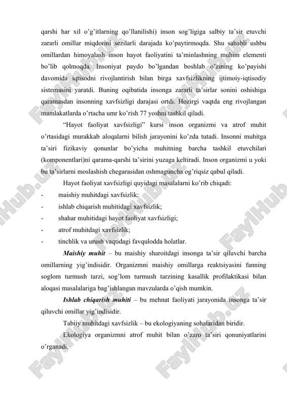 000 y. 9. g’.е.yormаtоv. hаyot fаоliyat хаvfsizligi (mа’ruzа mаtnlаri to’plаmi), tоshkеnt-2003 10. bеzоpаsnоst jiznеdеyatеlnоsti. pоd оbshеy rеdаktsiyе dоktоrа tехn. nаuk, prоfеssоrа s.v.bеlоvа. mоskvа, «visshаya shkоlа» 2003 y.