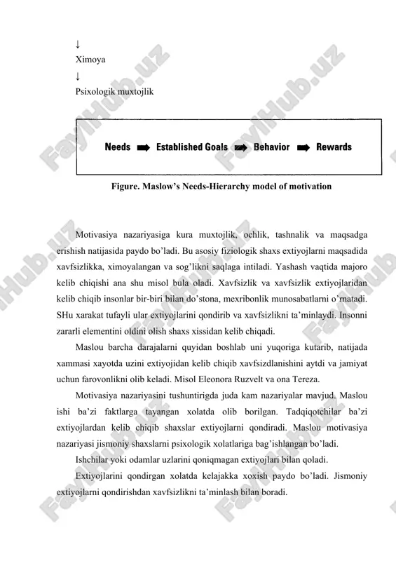 anish va ta’siri orqali tashkilot. bu nazariyaga ko’ra, ko’plab o’qituvchilar va murabbiylar yuqori bo’lishi hokimiyat uchun kerak. ular talabalarning yutuq dan mamnun qozonish va yutuqlarimizning. ayrim biri tomon oldinga mumkin bo’lsa-da uch ehtiyojlari, ular ikki ega bo’ladi ko’proq yoki barcha uch ularni. tez-tez, biz boshqalarning xatti ta’sir harakat biz uchun muhim ko’rinadi savob foydalanish. bu ta’sir qilish mumkin boshqalar xulq faqat siz uchun nima muhim ekanini bilaman qachon ularni. xos ning sabab va tahlil qilish, barcha uch hisobga olinib, shaxslar bu nazariy bo’lib, har bir mavjud muhtoj nima aniqlash uchun iloji jismoniy shaxslarning ehtiyojlari shunday savob tarkibiga oliy xavfsizlik ishlash orqali uchrashdi. herzberg ning g’ayrat gigiena nazariyasi frederickherzberg, uning turtki gigiena nazariyasi, o’sha deyilgan xodim motivatsiya ish xususiyatlarini bog’liq sifatida ichki ish omillar ataladi. herzberg amalga qachon uning o’rganish, u o’z ish ularga kuch haqida nima ishchilar so’radi. javob yutuq, faoliyatini, hokimiyatni, ijodkorlik, jumladan, ahamiyati, mustaqillik, foiz, bilim, shaxsiy o’sish …