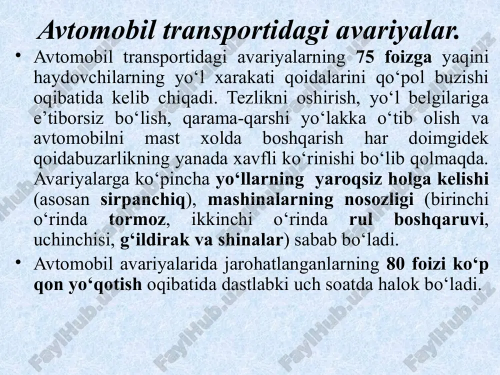 an yoki matolardan tayyorlangan qo‘lbola muhofaza vositasidan foydalaning. zaharli xududni tark etish imkoni bo‘lmaganda, eshik-derazalar, shamollatish tuynuklari va dudbo‘ronlarni zichlab yoping. ularda yoriklar bo‘lsa, qog‘oz yoki skotch bilan pishtiring. binolarning erto‘la, yarim erto‘lalari va birinchi qavatlariga berkinmang. temir yo‘llar va avtomagistrallarda akxm bilan bog‘liq avariyalar sodir bo‘lganida xavfli xudud avariya joyidan 200 m radiusida belgilanadi. bu xududga yaqinlashish va kirish qatiyan taqiqlanadi. radiatsiya avariya – bu yadroviy-energetik qurilmalar, uskunalar yoki moslamalardan foydalanish qoidalari buzilishi natijasida aholining nurlanish va atrof muhitning ifloslanishiga olib kelgan radioaktiv mahsulotlar yoki ionlashtiruvchi nurlarning ulardan havfsiz foydalanish bo‘yicha loyihada belgilangan doiralardan chiqishi. bunday avariyalarning asosiy zararlovchi omillari radiatsiyaviy ta’sir va radioaktiv ifloslanish hisoblanadi. avariyalar portlash va yong‘inlar bilan kechishi mumkin. insonga radiatsiyaviy ta’sir turli organlar (asab tizimi, oshqozon-ichak yo‘llari)ning hayotiy funksiyalari buzilishi va ionlashgan nurlanishlar ta’siri ostidagi nurlanish kasalliklarining rivojlanishida namoyon bo‘ladi. radioaktiv ifloslanish alfa-, beta- va gamma-ionlanishdan kelib chiqadi va avariya paytida qayd etish qiyin …