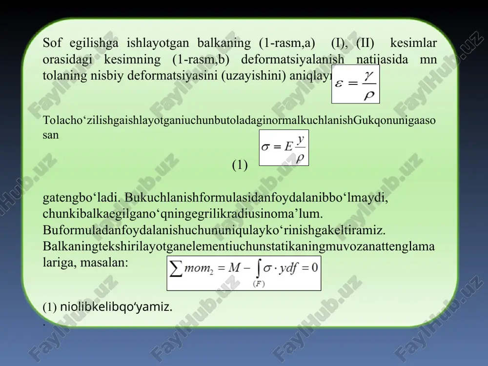 egilishda balka koʼndalang kesimidagi kuchlanishlar va deformatsiyalarni aniqlash. - Page 5