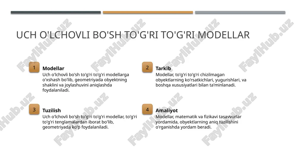 alaniladi. asosiy funksiyalari karteziy koordinatalar sistemasining asosiy funksiyalari, nuqta, qator, va to'g'ri chiziqqa oid bo'lgan qonuniyatlar bilan bog'liq. ular 3d modellar va grafiklarni tuzishda katta ahamiyatga ega. geodezik va karteziy koordinatalar sistemasining joriy muammolari geodezik va karteziy koordinatalar geodezik sistemada joylashgan nuqtalar karteziy koordinatalar sistemasiga qanday o'tkaziladi, ularda qanday muammolar paydo bo'ladi, ushbu muammolarni hal qilish uchun qanday usullar mavjud. joylashgan nuqtalar o'rtasidagi masofalar geodezik va karteziy koordinatalar sistemasining joriy muammolari orasida eng muhim masala joylashgan nuqtalar o'rtasidagi masofalar va ularni hisoblash usullari. geodezik va karteziy koordinatalar sistemasining moslashuvchanligi geodezik va karteziy koordinatalar sistemalari orasidagi moslashuvchanlik masalasi, ularning foydalanish sohalarida qanday muammolar paydo bo'lishi va ularni hal qilishning eng optimal yo'llari. karteziy koordinatalar sistemasining 3d modeli va grafik turlari karteziy koordinatalar sistemasining 3d modeli va grafik turlari slaydi, uchinchi o'lchamdagi joyda joylashgan ro'yxatlar va obyektlar, matematik tahlil va grafik dizayn bo'yicha amaliyotlarda keng qo'llaniladi. xulosa 01 asosiy mavzular uch o'lchovli …