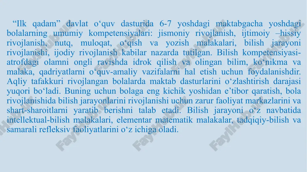 yoki o‘zi boshqalar bilan ishlash orqali o‘rganishni osonlashtirishi mumkin.tarixiy va qiyosiy darslar: tarixiy va qiyosiy darslar eshtishni tushunishga yordam beradi. bolalar, o‘zlarini boshqalar bilan solishtirib, o‘zlarining eshtish nuqsonlarini tushunishadi va bu, ularni qo‘llab-quvvatlash uchun yengilmaslovchi bo‘lishadi. motivatsiya va inklyuziya: bolalar bilish jarayonlarini rivojlantirish uchun motivatsiyani oshirish va inklyuziyani ta'minlash juda muhimdir. ular o‘zlarini qadrlaydigan muhitda, maqsadga yo‘naltirilgan his qilishadi va o‘rganishning xursandligini his qilishadi. savol-javoblar va muloqotlar: bolalar bilish jarayonini o‘zlashtirish uchun savol-javoblar va muloqotlar juda foydali bo‘lishi mumkin. ular tushuntirishni osonlashtiradigan, ularni fikrlash va o‘z fikrlarini bayon qilishga oshiradigan muntazam muloqotlar bilan o‘zlarini qayta qayta qo‘llab-quvvatlashlari mumkin.bu usullar har bir bolaning individual xususiyatlari va eshtish darajasi bo‘yicha moslashtirilishi mumkin. ta'lim o‘tilishi, tarbiyalanishi va o‘zlarini qo‘llab-quvvatlash uchun harakat qilishda o‘qituvchilar, ota-onalar va ta'lim sohasidagi mutaxassislar o‘zlariga moslashtirilgan harakatlar ketma- ketligini ko‘rsatishlari lozim. bolalar uchun bilish jarayonlarini rivojlantirish muhim masaladir. bu jarayonlar ularda yangi bilimlar, ko‘nikmalar va tushunchalarni shakllantiradi. kerakli usul …