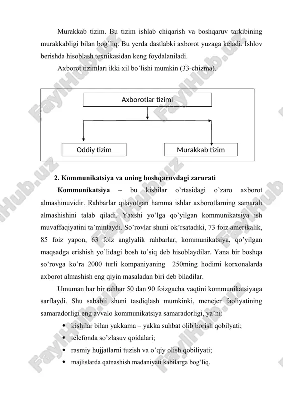 hirish uchun zarur bo’lgan voqealar, hodisalar, jarayonlar, faktlar to’g’risidagi axborotlarni maxsus materiallarda turli usullar bilan mustahkamlash vositasidir. boshqacha qilib aytganda hujjat – bu narsaning nimaligini, miqdori, sifati va shu kabilarni ko’rsatuvchi rasmiylashtirilgan ish qog’ozi yoki kimning kimligini, mashg’ulotini, biror tashkilotga a’zoligini tasdiqlovchi ish qog’ozi (passport, guvohnoma, reyting daftarchasi va h.k.). hujjatlashtirish deganda biror kimsa yoki narsa haqidagi fikrni yozib, hujjat holiga keltirish, rasmiylashtirish tushuniladi. ish yuritish – bu korxonalarning o’z funksiya va vazifalarini bajarish dazomida hujjatlar ustida olib boriladigan ish usullari va jarayonlari majmuasidir. bu jarayon hujjatlashtirish, ular ustida ishlash usullarini o’z ichiga oladi. hujjatlashtirish va ish yuritishning ahamiyati ikkita omil bilan belgilanadi. birinchidan, boshqaruv mehnatining umumiy hajmida ish yuritish operatsiyalarining salmog’i katta bo’lib, 30-60 foizgacha yetadi. yirik va o’rta korxonalarni boshqarish jarayonida minglab xilma-xil hujjatlardan foydalaniladi. ishlab chiqarishga oid operatsiyalarning aksariyati hujjatlashtirish yordamida boshlanadi, amalgam oshiriladi, nazorat qilinadi, tartibga solinadi va nihoyasiga yetkaziladi. ikkinchidan, ish yuritishning ahamiyatini korxonaning tehnik …