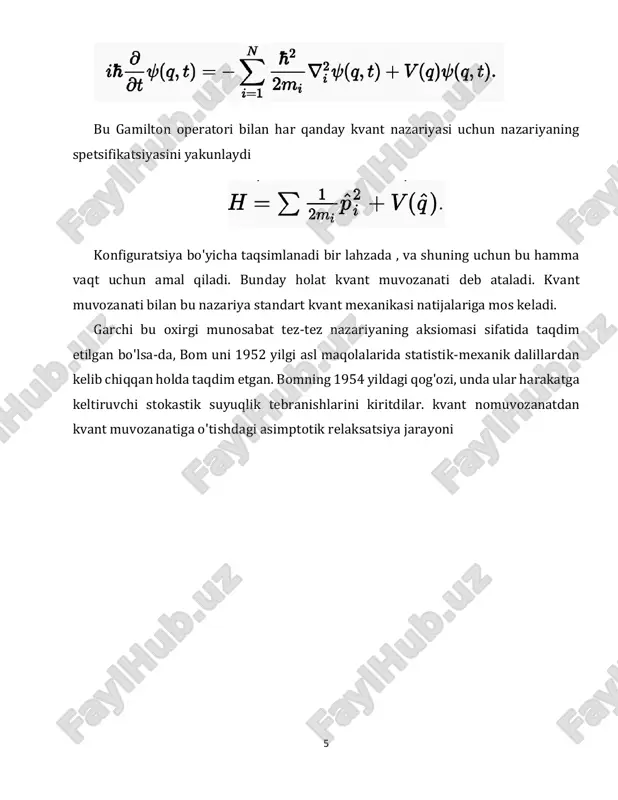 eb hisoblangan. 1996 yilda partha ghose daffin-kemmer-petiau tenglamasidan boshlab spin-0 va spin-1 bozonlarining relyativistik kvant-mexanik tavsifini taqdim etdi va massiv bozonlar va massasiz bozonlar (demak, fotonlar ) uchun bom traektoriyalarini belgilab berdi . 2001 yilda jan-per vijye bom mexanikasi yoki nelson stoxastik mexanikasi doirasida zarrachalar traektoriyasi nuqtai nazaridan yorug'likning aniq tavsifini olish muhimligini ta'kidladi. o'sha yili ghose ma'lum holatlar uchun bom foton traektoriyalarini ishlab chiqdi. keyinchalik zaif o'lchovli tajribalar bashorat qilingan traektoriyalarga to'g'ri keladigan traektoriyalarni berdi. ushbu eksperimental topilmalarning ahamiyati bahsli. chris dewdney va g. horton bohmning kvant maydoni nazariyasining nisbiy kovariant, to'lqinfunksional formulasini taklif qildi va uni tortishish kuchini kiritish imkonini beruvchi shaklga kengaytirdi. nikolić ko'p zarrachali to'lqin funksiyalarining bom talqinining lorents- kovariant formulasini taklif qildi. u kvant nazariyasining umumlashtirilgan relyativistik-invariant ehtimollik talqinini ishlab chiqdi, bunda endi kosmosdagi ehtimollik zichligi emas, balki fazo-vaqtdagi ehtimollik zichligi. u bu umumlashtirilgan ehtimollik talqinidan de broyl-bom nazariyasining relativistik- kovariant versiyasini yaratish uchun fazo-vaqtni …