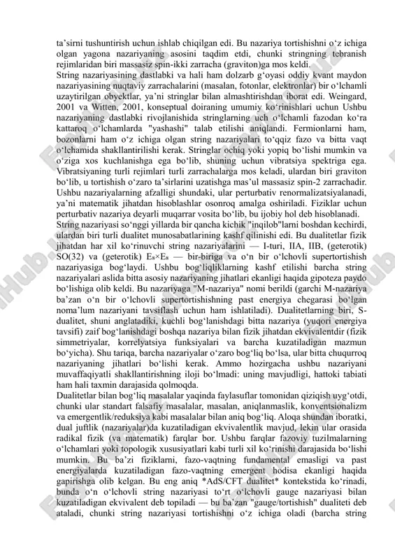 kalibr bo‘yicha o‘zgaruvchan miqdorlar uchun tasdiqlangan. bu natija haqiqiy observabllarga (ya’ni, barcha cheklovlarni qanoatlantiruvchi va fizik hilbert fazosida aniqlangan operatorlarga) taalluqli ekanligi ochiq savol bo‘lib qolmoqda. bu muammoni hal qilish uchun tegishli ravishda kalibrlangan (modda orqali) dirak observabllaridan foydalanishni taklif qilgan dittrich va thiemann (2009) ishlariga qarang. hatto bu muammo hal qilinsa ham, fazoning diskretligi haqidagi dalillarni kuzatishning ko‘plab yondashuvlarni ajratishda qanday yordam berishi yana bir muammodir. bu va bog‘liq masalalar haqida falsafiy muhokama uchun shu jumladan, taklif qilingan diskretlik lorentz invariantligini buzadimi yoki yo‘qmi degan savol o’rtaga tashlangandi 2.nazariy asoslari va vaqt muammosi kvant gravitatsiya muammosiga oid barcha yondashuvlar tortishish va kvantlashgan moddalar o‘rtasidagi munosabat haqida biror narsani aytish kerakligini tan oladi. ushbu turli yondashuvlarni umumiy nisbiylik va kvant maydon nazariyasiga berilgan nisbiy ahamiyatga qarab tasniflash mumkin. ba’zi yondashuvlar umumiy nisbiylikni tuzatish kerak, kvant maydon nazariyasi esa odatda qo‘llaniladi deb hisoblaydi, boshqalari esa kvant maydon nazariyasini muammoli deb, umumiy …