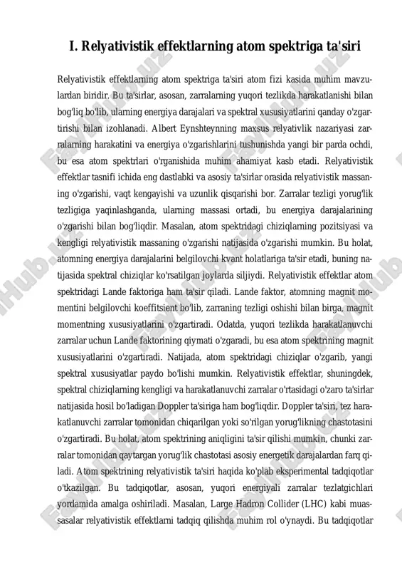 enlar, masalan, ionlashish jarayonlari, atomlar va molekulalar bilan o'zaro ta'sirining o'zgarishi ko'rinadi. yuqori tezlikdagi zar- ralarning o'zaro ta'siri, shuningdek, vaqt kengayishi va uzunlikning qisqarishi kabi relyativistik effektlar bilan bog'liq. tez harakatlanuvchi zarralar uchun vaqt sekin- lashadi, bu esa zarralarning muayyan jarayonlari, masalan, radioaktiv parchalanish jarayonlarida, sezilarli ta'sir ko'rsatishi mumkin. masalan, muayyan zarralar, tezlik ortishi bilan o'z vaqtida sekinlashishi sababli, ko'proq vaqt davomida mavjud bo'lishi mumkin. bu fenomen, tajribalarda, masalan, yuqori tezlikdagi protonlar bilan bog'liq tajribalarda kuzatiladi. yuqori tezlikdagi zarralar, shuningdek, kuchli el- ektromagnit maydonlar bilan o'zaro ta'sir qiladi. zarralar tezligi oshgan sari, ularning elektromagnit maydonlar bilan o'zaro ta'siri kuchayadi. bu jarayon, masalan, zar- ralar tezlatgichlarida zarralar to'plami bir-biri bilan o'zaro ta'sir qilganda, zarralar orasidagi kuchli ta'sirlarni keltirib chiqaradi. bunday o'zaro ta'sirlar, zarralar to'plamining dinamikasini va ularning harakat yo'nalishini o'zgartiradi. shuningdek, yuqori tezlikdagi zarralar atomlar va ularning ichki tuzilmalari bilan ham o'zaro ta'sir qiladi. bu ta'sirlar, masalan, atomlarning ionlashishi yoki atomlar …