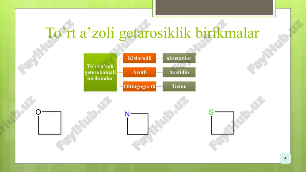to’rt a'zoli geterosiklik birikmalar - Page 5