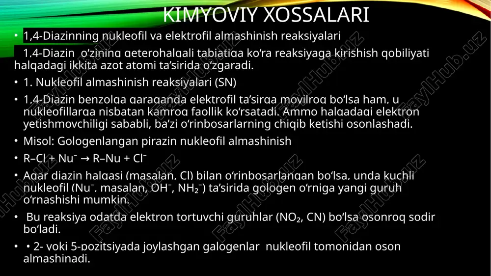 1,4-diazin (pirazin).olinish usullari,kimyoviy xossalari - Page 5