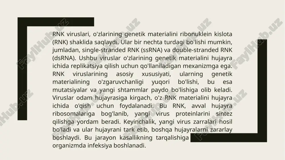 ning reaktsiyasini normallashtirish maqsadida, ba'zi holatlarda immunomodulyatorlar va interferonlar qo'llanilishi mumkin. ular organizmning tabiiy himoya tizimini faollashtirishga yordam beradi va virusga qarshi kurashishda qo'shimcha yordam beradi. bundan tashqari, rnk viruslarini yuqtirishning oldini olish uchun sanitariya va gigiena qoidalariga rioya qilish juda muhimdir. qo'llarni muntazam ravishda yuving, yuzni qo'llar bilan tekkizmaslikka harakat qiling, va ijtimoiy masofani saqlash kabi chora-tadbirlar virusning tarqalishini oldini olishda samarali bo'lishi mumkin. viruslar havo tomchilari orqali tarqalishi sababli, o'ziga xos ehtiyot choralarini ko'rish zarur, ayniqsa epidemiyalar vaqtida. etiboringiz uchun rahmat! image1.jpeg image2.jpeg image3.jpeg image4.jpeg image5.png image6.jpeg /docprops/thumbnail.jpeg