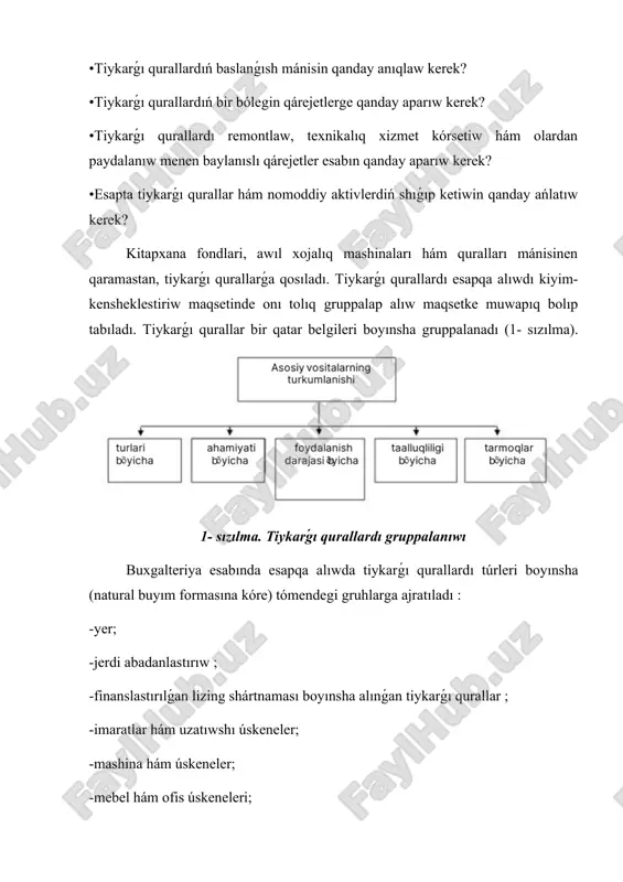 ul qárejetler paydalanıw múddetin harid etilgeninde belgi-langanidan joqarılaw dárejede uzaytıra almaydı, olar ámeldegi esaplanadı hám payda bolǵan dáwir qárejetleri statyasına kiritiledi. sonı ayrıqsha atap ótiw kerekki, tiykarǵı qurallar apat, kemsalıyqalıq, bilgen halda suiste'mol qılıw, o'g'rilik nátiyjesinde payda bolǵan qárejetler zálellerge alıp barıladı. mısalı, eger dáskeni ornatıw processinde ayırım zárúrli bólimleriniń sınıwı júz bersa, ol halda remontlaw tólewleri qárejetler statyasına jazıladı. remontlawdan keyin bul inventar aldın iye bolǵan mániske iye bolmawi múmkin. bulardan tısqarı, baxtsız hádiyse nátiyjesinde ziyanlanǵan, qamsızlandırıw etilgen mulkni qayta qayta tiklew qárejetleri záleller statyasına kiritiledi. bunday zaqım aliwlerdi qayta tiklew, tuwrısıda, inventarni paydalanıw múddetin baxtsız hádiyseden aldınǵı dárejeden joqarılaw dárejede uzaytırmaydı. egerde qayta remontlawdan keyin úskenediń xızmet yamasa paydalanıw múddeti uzaysa, qárejetler paydalı iskerlik múddetin uzayıwınıń pútkil dáwirine kapital -lashtiriladi. tiykarǵı qurallardı satıp alınǵannan keyin onı saqlap turıw ushın xara-jatlar etiledi. bul qárejetler 4 tiykarǵı gruppaǵa bólinedi: jumısshı jaǵdayında saqlap turıw hám ámeldegi remontlaw jaqsılaw qosımshalar kirgiziw qayta …