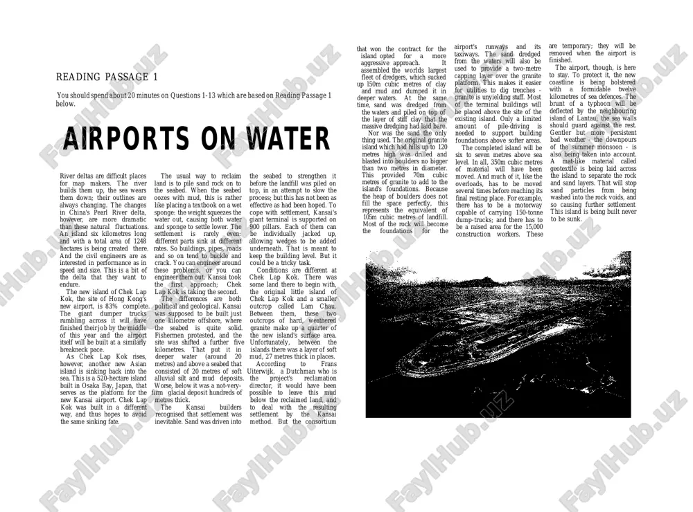 abed is quite solid. granite make up a quarter of of this year and the airport fishermen protested, and the the new island's surface area. itself will be built at a similarly site was shifted a further five unfortunately, between the breakneck pace. kilometres. that put it in islands there was a layer of soft as chek lap kok rises, deeper water (around 20 mud, 27 metres thick in places. however, another new asian metres) and above a seabed that according to frans island is sinking back into the consisted of 20 metres of soft uiterwijk, a dutchman who is sea. this is a 520-hectare island alluvial silt and mud deposits. the project's reclamation built in osaka bay, japan, that worse, below it was a not-very- director, it would have been serves as the platform for the firm glacial deposit hundreds of possible to leave this mud new kansai airport. …