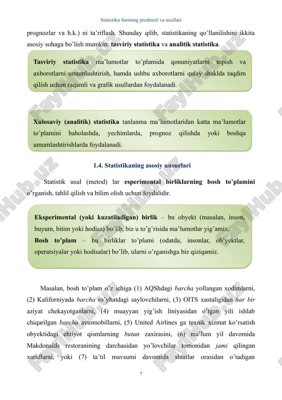 im yordamchi rolni bajaradi. biz, masalan, ro’yhatdagi saylovchilarga savol berib, prezidentning unumdorligini 1 dan 10 gacha shkala bo’yicha baholab, o’lchashimiz mumkin. yoki biz amerikaning ishchi kuchi yoshini o’lchash uchun har bir xodimga “siz necha yoshdasiz?” deb shunchaki so’rab o’lchashimiz mumkin. boshqa holatlarda o’lchash sekundomer, tarozi va krontsirkullar kabi asboblardan foydalanishni taqozo etadi. agar biz o’rganishni xohlaydigan bosh to’plam kichik bo’lsa, unda bosh to’plamning har bir birligi uchun o’zgaruvchanlikni o’lchash mumkin. masalan, abiturentlarni qabul qilish uchun siz gpani o’lchayotgan bo’lsangiz, bu hech bo’lmaganda agar har bir gpa olsa amalga oshadi. qachonki, biz bosh to’plamning har bir birligi uchun o’zgaruvchanlikni o’lchasak, uni bosh to’plamni ro’yhatga olish deb ataladi. odatda, ko’p holatlarda bosh to’plam juda katta bo’lib, minglab birliklar sonidan tashkil topgan bo’lishi mumkin. bosh to’plamning shunday guruhlari uchun ro’yhat o’tkazish juda ko’p mehnat va ko’p mablag’ sarf qilishni taqozo etadi. shuning uchun muqobil ravishda oqilona ish yuritib, bosh to’plam birliklarining bir qismini …