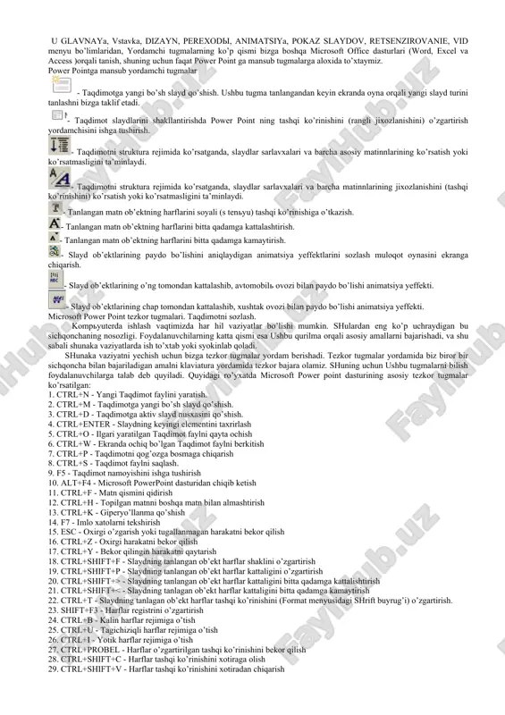 ilan birgalikda ishlaydi. elektron qalam faol ekran orqali kompyuterni boshqarib, qalam kontekst menyu va bajaruvchi ikkita tugmachadan iborat. activboard - interfaol elektron doskaning windows tizimining istalgan ilovasida ishlay oladi. infraqizil portli panel yordamida faol ekranni auditoriyaning istalgan joyidan turib boshqarish mumkin. kompyuter tarmoqlar – asosan hozirgi kunda ko’p sohalarda qo’llanilayotgan ushbu texnologiyadan ham virtual multimedia sifatida faydalaniladi. videokonferentsiyalar, masofali ta’lim, virtual ta’lim texnologiyalarini ham multimedia texnologiyasi sifatida ishlatish mumkin. multimedianing dasturiy ta’minotiga asosan grafik dasturlar, audio va video dasturlar hamda ushbu audio, video va grafik tahrirlovchi dasturlarni ko’rsatib o’tish mumkin. ovoz yozish dasturlariga zvukozapis, soundrecorder dasturlarini misol keltirish mumkin. ovoz ma’lumotlarini tahrirlashda flstudio, sound editor kabi dasturlar ishlatiladi. grafik dasturlar multtimedia dasturlarining asosiy negizidagi axborotlarni yaratadi va qayta ishlaydi. windows muhitida ishlovchi macintosh va ibm pc kompyuterlari uchun mo’ljallangan elektron ko’rinishdagi foto tasvirlarni tahrirlovchi dasturdir. “adobe photoshop” dasturi adobe system, inc kompaniyasi tomonidan ishlab chiqarilgan bo’lib, ishlatishdagi alohida qulayliklari bilan …