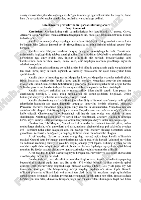 odam (as)ga, 50 sahifani shis(as)ga, 30 sahifani idris(as)ga, 10 sahifani ibrohim (as)ga yuborgan. muso (as)ga tovrot, dovud (as)ga zabur, iso(as)ga injil va muhammad (sav)ga qur’onni nozil qilgan. qur’ondan boshqa ilohiy kitoblar va sahifalar bir yo‘la bir da’fada nozil qilingan, deb hisoblanadi. qur’on xazrat jabroil orqali 23 yil mobaynida oyat-oyat, sura-sura shaklida yuborilgan -deydi. bibliya. bibliya, yahudiylik va xristianlik dinlari ta`limotiga ko‘ra, u xudo tomonidan nozil qilingan, asosiy diniy aqida va axloq qonunlarini o‘zida jamlagan muqaddas kitoblar majmuasidir. uning tarkibiga kirgan yahudiy diniga talluqli kitoblar «qadimiy ahd» deb, xristian talimotiga tegishli kitoblar «yangi ahd» deb nomlanadi. yahudiy va xristian bibliyalari bir-biriga mos kelmaydi. yahudiylarning muqaddas kitobi qadimiy isroil va qadimiy yahudiylarning diniy talimot va urf-odatlari asosida eramizdan avalgi xiii asrda yozilgan bo‘lsa, xristianlarning kitobi esa eramizning boshlarida vujudga keldi. yahudiylar xristianlarning kitobini muqaddas kitob sifatida tan olmaydilar xristianlar esa yahudiylarning kitobini muqaddas kitob sifatida tan oladilar. bibliya so‘zining grekchadan tarjimasi biblia …