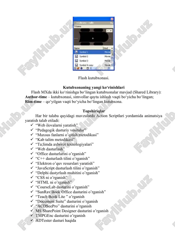 h talab etiladi: · “web ilovalarni yaratish” · “pedagogik dasturiy vositalar” · “maxsus fanlarni o’qitish metodikasi” · “kab talim metodikasi” · “ta;limda axborot texnologiyalari” · “web dasturlash” · “office dasturlarini o’rganish” · “c++ dasturlash tilini o’rganish” · “elektron o’quv resurslari yaratish” · “javascript dasturlash tilini o’rganish” · “delphi dastyrlash muhitini o’rganish” · “css ni o’rganish” · “html ni o’rganish” · “courselab dasturini o’rganish” · “sunrav book office dasturini o’rganish” · “teach book lite ” o’rganish · “document suite” dasturini o’rganish · “acdseepro” dasturini o’rganish · ms sharepoint designer dasturini o’rganish · tmpgenc dasturini o’rganish · adtester dasturi haqida