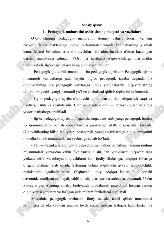 ta’lim metodlarida o’qituvchining qiyofasi, uning dunyoqarashi, yning psixologik - pedagogik, metodik va maxsus ilmiy tayyorgarligi namoyon bo’ladi. xuddi ana shu omillar ta’lim metodlarini samoradorligini belgilaydi. muayyan metod yaxshi tayyorgarligi bo’lgan o’qituvchida o’z afzalliklarini namoyon qilsa, tayyorgarligi zaif bo’lgan o’qituvchida shu metodning o’zi salbiy jihatlarini namoyon qiladi. shu sababli ta’lim metodlarini samaradorligini oshirish uchun o’qituvchining tayyorgarlik darajasi prinsipial ahamiyatga ega. o’qituvchi ijodiy pedagogik faoliyati va o’quvchilar ijodiy faoliyatining ta’lim metodida o’z ma’lumoti, madaniyati, kasbiy tayyorgarligi darajasini qanchalik aks ettirishiga bog’liq. bunda ijodiyot uchun qancha imkoniyatlar bor. bilim faoliyati xususiyatlarini, uning ziddiyatlarini o’qituvchining anglab olish izlanish xarakteridagi o’quv vaziyatini shakllantirishi va ularni hal etish jarayonini boshqarish imkonini beradi. ilg’or o’qituvchilarning ish tajribasi ta’lim metodlarini takomillashtirishga katta ta’sir ko’rsatadi. bunday tajribani umumlashtirish va yoyish o’quv jarayoni sifatini oshirishning muhim shartidir. o’qituvchilar mehnat faoliyati jarayonida o’z ishlarining chinakam ustalariga aylanadilar. sog’lom fikr yurituvchi har bir kishi mahoratli tarbiyachi bo’la oladi, mahoratga tajriba hamda fikr …