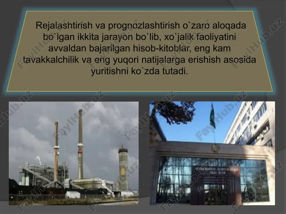 lgilangan soatlarni o`tkazib o`tiruvchi shaxs hisoblanadi. «bozor tadqiqoti va tahlili» bo`limida tanlangan bozor asoslab beriladi, xaridorlarni korxona mahsulotlariga jalb etuvchi raqobatchilik usullari hamda bozorda bahoni shakllantirish va hokazolar ko`rib chiqiladi. marketing rejasining asosiy vazifasi korxonaning bozordagi imkoniyatlariga baho berishdadir. marketing rejasining asosiy elementlari sifatida tovarlarni tarqatish tizimi, bahoni shakllantirish, reklama, savdoni rag`batlantirish usullari, sotilgandan keyingi xizmat ko`rsatishni tashkil qilish, korxona (firma) va uning mahsulotlari haqida jamoatchilik fikrini shakllantirish kabilarni ko`rsatib o`tish mumkin. «tavakalchilik va sug`urtalashni baholash» bo`limi ikki qismga bo`linadi. birinchi qismda tavakkalchilikning barcha turlari (yong`in, zilzila, soliqni boshqarishdagi o`zgarishlar va valyuta kursining tebranishi) oldindan hisoblab chiqiladi. ikkinchi qismda esa tavakkalchilik xavfining oldini olish, ya`ni tavakkalchilik va zararlarni qisqartirish chora-tadbirlari ko`rsatiladi, shuningdek, tavakkalchilik xavfidan sug`urtalash dasturi amalga oshiriladi. moliyaviy reja biznes-rejaning yakunlovchi bo`limi bo`lib, korxona faoliyatining natijalarini tavsiflaydi. u quyidagi bo`limlarni o`z ichiga oladi: savdo hajmining bashorati; pul daromadlari va xarajatlari balansi; foyda va zarar bo`yicha reja. mazkur rejaning ko`rsatkichlari …