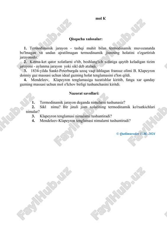 termodinamika tenglamasi va ideal gazlar - Page 5