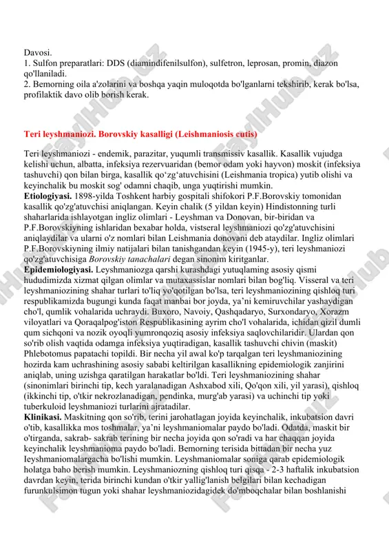 a davolanib kelingan. sobiq ittifoq davrida mamlakatning bir qancha hududlarida moxovxonalar bo'lgan. shu jumladan, 0 ‘zbekistonda ham 1931 -yili hozirgi jizzax viloyatining baxmal tumani hududida ham moxovxona qurilgan edi. ushbu kasalxona 2006-yilning noyabr oyida mutlaqo yopildi. hozirgi paytda respublikamizda kasallik sporadik holatda uchrashi kuzatiladi, xolos. etiologiyasi. moxov qo'zg'atuvchisi 1871-yil hansen tomonidan aniqlangan va 1931-yil unga mycobacterium lepraye hominis nomi berildi. ular tuberkulyoz mikobakteriyasini eslatadigan, spirt va kis lota ta’siriga juda chidamli, uzunligi 1,5-6 mikron va kengligi 0,2-0,5 mikronga teng tayoqchalar bo'lib, ko'pincha parallel sigarasimon yoki sharsimon bo'lib joylashadilar. bugungi kungacha uning sof undirma (kultura)si olinmadi va faqat keyingi yillarda hayvonlarda (bronenosets) eksperimental chaqirish imkoniyati topildi. bemor, ayniqsa, yangi toshmalari bo'lsa, juda ko'p miqdorda lepraning qo'zg'atuvchisiga ega bo'lib, ularni doimo ajratib turishga munosib bo'ladi. mikobakteriyalar ko'p miqdorda insonning deyarli hamma suyuqlik va ajramalarida topiladi. misol, burunning shilliq qavati suyuqligidan bemor bir aksirganda yoki tinch 3-4 minut gapirganda bir necha yuz ming …