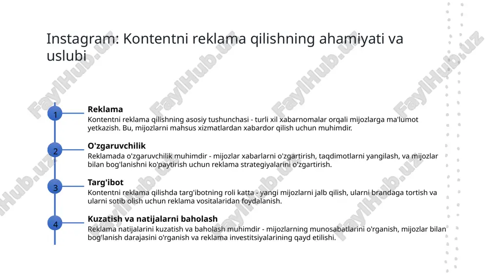 ʻramiz. influencerlar va marketing: instagramda muammo influencerlar marketing strategiyalari muammo va echimlar influencerlar, instagramda katta kuzatuvchilar sotib oladigan shaxslar, marketingda etkili vosita bo'lib, kompaniyalar uchun reklama muammo yaratishi mumkin. instagramda marketing strategiyalari, influencerlar bilan hamkorlik qilish, engajementni oshirish, va brendni moliyalash uchun ahamiyatli muammo bo'lib turadi. influencerlar bilan marketingda muammo va echimlar, auditoriyaga mos keladigan strategiyalarni rivojlantirish, brendni tanishtirish, va marketingning samarali tuzilishini ta'minlashga yordam beradi. vizual kontentning rolli instagramda 1 vizual qo'llab-quvvatlash instagramda vizual kontent - rasm va video - ko'rsatkichdir. sifatli vizual matn muvaffaqiyat va ko'p o'qiladiganlik uchun zarurdir. 2 rasm va video kaliti instagram foydalanuvchilari rasm va videolarni sifatli ko'rishni xohlaydilar. sifatli vizual kontent o'z muvaffaqiyatini ta'minlashda katta rol o'ynaydi. 3 tarqalgan dizayn instagram foydalanuvchilari dizaynning tuzilishi va ranglarning to'g'ri tanlovi bilan qiziqtirishadi. tarqalgan dizayn muvaffaqiyatga olib keladi va obuna bo'lishni oshiradi. 4 vizual komponentning ahamiyati instagramda vizual komponent - rasm, video, grafika - muvaffaqiyatli kontent yaratishning …