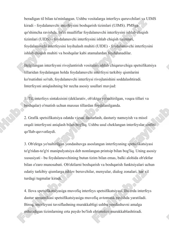 rining harakatlariga javob beradigan va har bir aniq harakatga ma'lum darajada javob beradigan sensorli panel. oddiy vizual interfeysning soddalashtirilgan versiyasi deb atash mumkin. ovoz. ushbu turdagi interfeys nisbatan yaqinda paydo bo'ldi. ovozli buyruqlar yordamida tizimni boshqarish imkoniyatini beradi. tizim, o'z navbatida, foydalanuvchi bilan muloqot orqali ham javob beradi. eng qizig'i shundaki, zamonaviy texnologiyalar bizga nafaqat telefonlar yoki kompyuterlarning ovozini, balki maishiy texnika va hatto bortli kompyuterlarning ovozini boshqarishga imkon beradi. ushbu sohadagi eng yangi yo'nalishlardan biri bu sensorli interfeys. uning ishlash printsipi ma'lum ob'ektlar orqali amalga oshiriladigan foydalanuvchi va mashinaning jismoniy o'zaro ta'siriga asoslanadi. aytishimiz mumkinki, bu monitordan foydalangan holda ilgari foydalanuvchi tomonidan olingan ma'lumotlarni taqdim etishga urinishdir. tizim va dastur interfeysi. interfeyslar 2 turga bo'linadi: tizim va amaliy dasturlash interfeysi. ilova dasturlash interfeysi yoki api bu ba'zi bir dastur biron bir operatsiyani bajarish uchun operatsion tizimga murojaat qiladigan bir turdagi so'rov. ushbu interfeys dasturlarni yaratish uchun turli xil ishlab …