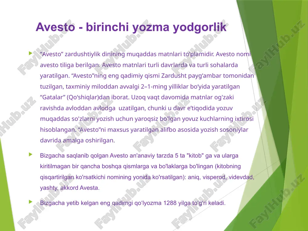 rixi”ni yozishda trog herodot, ktesias, polibiy, timey va boshqa mualliflarning asarlaridan foydalangan. makedoniyalik aleksandr davridagi skiflar, baqtriya va soʻgʻdda qurilgan shaharlar va yirik imoratlar, makedoniyalik aleksandr vafotidan keyin sodir boʻlgan voqealar, parfiylikning kelib chiqishi, xalqning urf-odatlari, parfiya podsholigining tashkil topishi, baqtriya, parfiya va boshqa yerlar aloqalari haqida muhim ma'lumotlarni o'z ichiga oladi. kvint kursiy ruf kvint kurtiy ruf (milodiy 1-asr) mashhur rim tarixchisi boʻlib, iskandar zulqarnaynning eron, turon va boshqa mamlakatlarga qilgan harbiy yurishlari haqida 10 kitobdan iborat “buyuk iskandar tarixi” nomli asar yozgan. muallif ptolemey lagus ijodidan, shuningdek, makedoniyalik aleksandr bilan birga kurashgan onesikrit va kallistenning xotiralari va asarlaridan keng foydalangan. kvint kursiy ruf ijodida aleksandr qoʻshinlarining oʻzbekiston hududini bosib olishi, xalqning yot bosqinchilarga qarshi kurashi, xususan, spitamen boshchiligidagi qoʻzgʻolon keng yoritilgan. mavzuni mustahkamlash uchun savollar 1. o‘zbekiston tarixiga oid qanday eron manbalarini bilasiz? 2. qadimgi hind manbalari va ularning o‘zbekiston tarixini o‘rganishdagi o‘rnini aytib bering? 3. iskandarning yurtimizga …