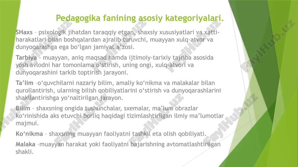 ujjatlar orqali aniqlash metodi ham mavjuddir. maktab hujjatlarini tekshirish orqali o‘qituvchilar va o‘quvchilar jamoasi, ularning pedagogik faoliyati haqida aniq ma’lumotlar olinadi. umuman, maktab hujjatlari deyilganda; o‘qituvchi va o‘quvchilarning soni va sifati; o‘quvchilarning shaxsiy hujjatlari, sinf jurnallari, kundalik daftarlari, buyruq daftarlari, pedagoglar kengashining qarorlari daftari, maktabning rejadagi pul hisobi va uning sarflanishiga doir hujjatlar, turli inventarlar daftari va boshqalar tushuniladi. maktab hujjatlarini tahlil qilishda o‘quvchilarning umumiy miqdori, uning o‘sishi yoki kamayish sabablari tavsifi, o‘quvchilarning fanlar bo‘yicha o‘zlashtirish darajasiga, sinfda qolishning oldini olish, rag‘batlantirish va jazolash choralari, turlariga, maktabning moddiy bazasiga e’tibor beriladi. eksperiment-tajriba sinov metodi "eksperiment"so‘zi lotincha "sinab ko‘rish", "tajriba qilib ko‘rish" ma’nosini anglatadi. odatda eksperimental-tajriba ishlari ta’lim-tarbiya jarayoniga aloqador ilmiy faraz yoki amaliy ishlarning tadbiqi jarayonlarini tekshirish, aniqlash maqsadida o‘tkaziladi. bunda ham ilmiy farazlarning didaktik yoki amaliy ahamiyatiga e’tibor beriladi. o‘tkaziladigan tajriba ishlari ta’lim va tarbiya o‘rtasidagi qonuniy aloqalarni aniqlash, natijalarni hisobga olish asosida yangi metodlarni tadbiq etishga, ta’lim-tarbiya samaraligini …