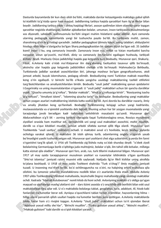 atlarini bilish; - fanga qiziqtira olishi; - berilayotgan bilimlarniig eng muhimini ajratib bera olishi; - bilimlarni talabalarga tushunarli qilib, uning yoshi aqliy darajasiga mos ravishda berishi; - har bir so'zning bolalar hissiyotini uyg'onish darajasida bo'lishga erishish zarur, deydi olim. ibn sino ta'kidlashicha bilishda qaysi metodlardan foydalanmasin, u og'zaki ifodali bilimlarni tushuntirishmi, turli ko'rinishlardagi suhbatmi, tajribalarmi, baribir talabada haqiqiy bilim hosil qilish, mustaqil qobiliyatini rivojlantirish, olgan bilimlarini amaliyotga tatbiq eta olish qobiliyatini tarkib toptirishni asosiy maqsad deb bilgan. davoniy fikriga ko'ra bola tarbiyasining keyingi davri maktabda boshlanadi. muallim aqlli bola tarbiyasidan yaxshi xabardor bo'lgan yuksak fazilat egasi bo'lishi lozim. olim talaba bilan muallim o'rtasidagi munosabatga alohida to'xtaladi. agar ota uning organizmini jismoniy jihatdan tarbiyalashga sababchi bo'lsa, muallim uning ma'naviy tarbiyasi kamolotga yetishiga sababchidir. haqiqatni olganda, uning fikricha muallim ma'naviy padar hisoblanadi. agar kishining ruhi o'z badaniga qanchalik yaqin bo'lsa, muallim ham tarbiya borasida shunchalik ota-onaga yaqin turadi. davoniy bolalarning kasb-hunar egallashi …