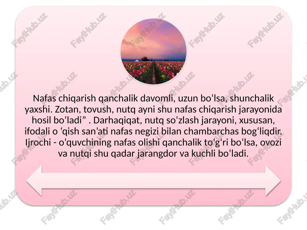 i. qadim rivoyatlarda aytilishicha, dovud payg‘ambar dunyoda eng jozibador ovoz sohibi bo‘lgan ekan. u kishi zabur oyatlarini tilovat qilganlarida hatto osmondagi qushlar ham payg‘ambar boshi uzra gir-gir aylanib, ovozlaridan sarxush bo‘lib uchib ketolmay qolar ekan. “qissai rabg‘uziy”da esa shunday hikoya uchraydi: “rum viloyatining odati bor, tevalari chaliqliq (sho‘x) burunduqlatmasalar yangi tushgan kelinlarni kelturub un tuzub yirlayturlar. tevalar ularning ovozlariga xushlanib o‘zlarindin kecharlar - ilikka ilinurlar”. darhaqiqat, inson ziynati hisoblangan yoqimli ovozda sehru joziba bor.so‘z ijrochiligi bilan shug‘ullanuvchi kishilar, xususan, o‘qituvchilarning ovozida ham mana shunday joziba bo‘lishi zarur. jarangdorlik, keng diapazonlik, chidamlilik, o‘zgaruvchanlik, tashqi shovqinlarga nisbatan barqarorlik kabi belgilar ovozning jozibadorligi va ta’sirchanligini ta’minlovchi xususiyatlardir. boshqa bir o‘rinda esa, sitseron inson ovozini musiqa asbobining torlariga o‘xshatadi: «...inson ovozi har bir tegib ketishiga, baland yoki past, tez yoki asta, qattiq yoki sekin javob beradigan (tovush beradigan) torlarga o ‘xshab sozlangan, har bir turning oraliq tovushlari haqida gapirmasa ham bo‘ladi; har bir tur …