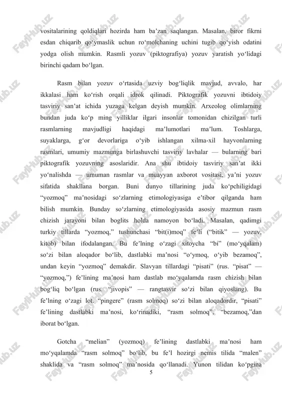 aylanishi va astasekin bu ramzlarning ogʻzaki til bilan doimiy bogʻlanishi yozuvning takomillashib borishini belgilab beradi. yozuv belgilari ideografik, iyeroglifik belgilar sifatida muayyan soʻzlarning ifodachilariga aylanadi, bu yozuv “soʻz yozuvi” yoki “logografik yozuv” nomi bilan umumlashtiriladi. eng qadimgi logografik yozuv tizimlari (misr iyeroglifikasi, shumer mixxatlari, xitoy iyeroglifikasi va b.) mil. av. 4ming yillikning oxiridan mil. av. 2-ming yilliklarning boshlarigacha boʻlgan davrda shakllangan. haqiqiy maʼnodagi yozuv tizimlari dastlab qadimgi sharqda vujudga kelgan. yozuvning keyingi taraqqiyot bosqichi boʻgʻin yozuvi boʻlib, u mil. av. 2-ming yilliklarning oʻrtalarida paydo boʻlgan. tildagi so‘zlar soniga qaraganda boʻgʻinlar soni ancha kam, shuning uchun ham boʻgʻin yozuvi logografik yozuvga nisbatan sezilarli darajada oz belgilar tizimi bilan ish ko‘radi. masalan, devanagari (hind) yozuv boʻgʻin yozuvidir. har-ftovush yozuvining shakllanishi butun yozuv taraqqiyoti tarixida inqilob boʻlgan. bu yoʻnalishdagi ilk yozuv finikiy yozuvidir. finikiy alifbosining paydo boʻlishi insoniyat uchun yozuvni takomillashtirish borasida olgʻa qoʻyilgan qadam boʻlgan. birinchi marta sof tovush yozuvi, sanoqli harflardan …