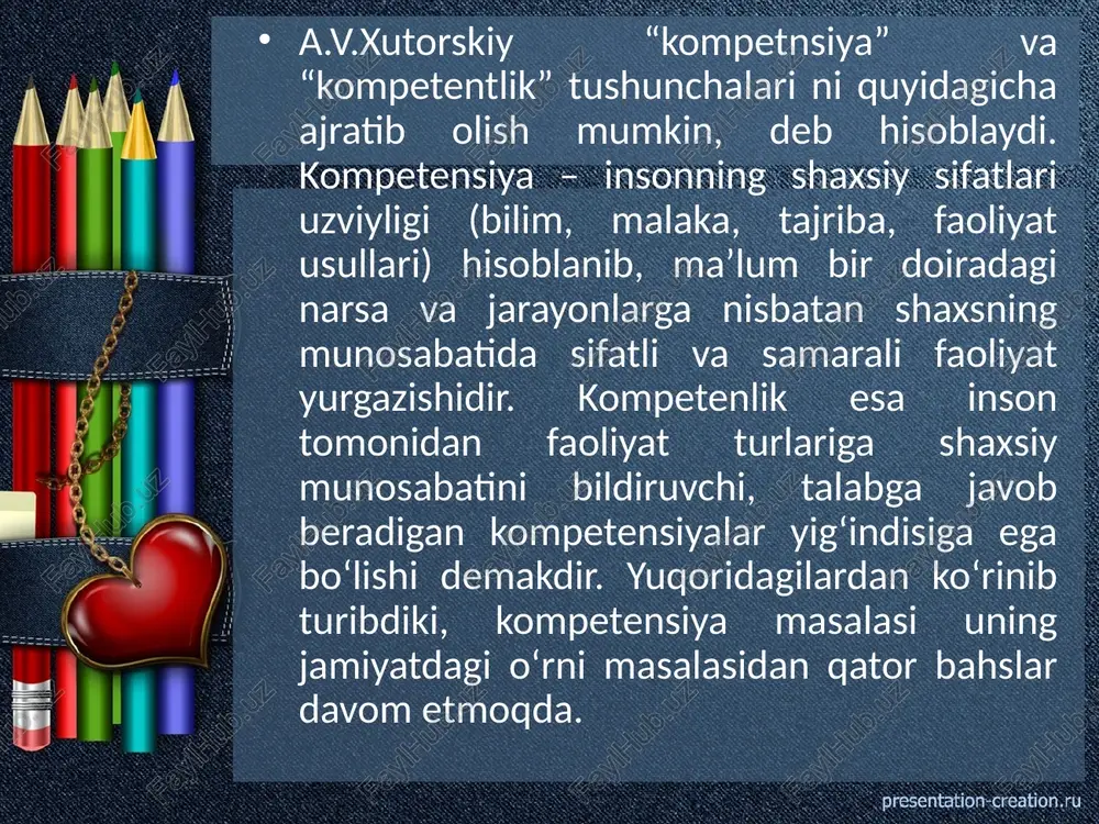 mlay bilish nazorat uchun savollar. 1. mahorat haqida tushuncha. 2. pedagogik mahorat haqida tushuncha. 3. pedagogik mahoratning asosiy tarkibiy qismlari 4. o’qituvchiga mahorat kerakmi? 5.«mahorat» va «pedagogik mahorat» tushunchalarini farqlab bering. 6.pedagogik mahorat qanday tarkibiy qismlardan iborat? 7.pedagog kasbiga oid qanday bilimlarga ega bo’lishi kerak? 8.pedagogga xos qobiliyatlarni aytib bering. 9.mahoratli o’qituvchining jamiyatdagi o’rni. e’tiboringiz uchun raxmat! sss pa < py mahoratli zukko usta xarakatchan qobiliyatli savodli tajribali bilimli intiluvchi moxir bilagon iqtidorli