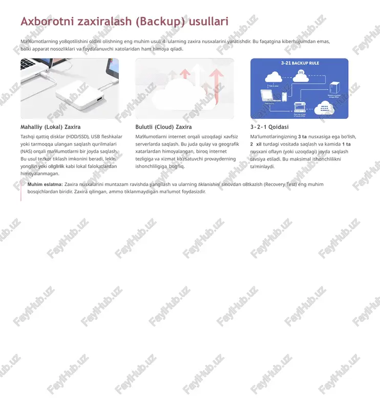 rilmagan bo'lsa, kompaniya kunlar yoki haftalar davomida ishsiz qolishi mumkin, bu esa katta obro' va moliyaviy yo'qotishlarga olib keladi. zamonaviy tendensiyalar va kelajak istiqbollari axborot xavfsizligi sohasi doimiy rivojlanishda. yangi tahdidlar yangi mudofaa strategiyalarini talab qiladi. sun'iy intellekt (ai) va ml ai yordamida xavfsizlikni avtomatlashtirish, anomaliyalarni real vaqtda aniqlash va kiberhujumlarni oldindan bashorat qilish kuchaymoqda. soar (security orchestration, automation, and response) tizimlari tobora ommalashmoqda. kvant kriptografiyasi kvant kompyuterlari an'anaviy shifrlash usullarini buzib kirish ehtimoli yuqori. shu sababli, kvantdan keyingi kriptografiya (post-quantum cryptography) texnologiyalari, jumladan kvant kalitlarini ta'minlash (qkd) faol rivojlanmoqda. qonunchilik va standartlar gdpr (yevropa), iso 27001 va nist kabi milliy va xalqaro standartlar hamda qonunchilikning roli oshib bormoqda. ular ma'lumotlarni saqlash va himoya qilish talablarini kuchaytirmoqda, tashkilotlarni mas'uliyatli bo'lishga undamoqda. zero trust (nol ishonch) modeli bu model tarmoq ichida yoki tashqarisida bo'lishidan qat'i nazar, hech bir foydalanuvchi yoki qurilmaga avtomatik ishonch bildirmaydi. har bir kirish urinishi tasdiqlanishi va avtorizatsiyadan …